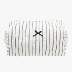 NWOT Cozy Black Stripped Makeup Bag Small Aesthetic Travel Zipper Cosmetic Pouch